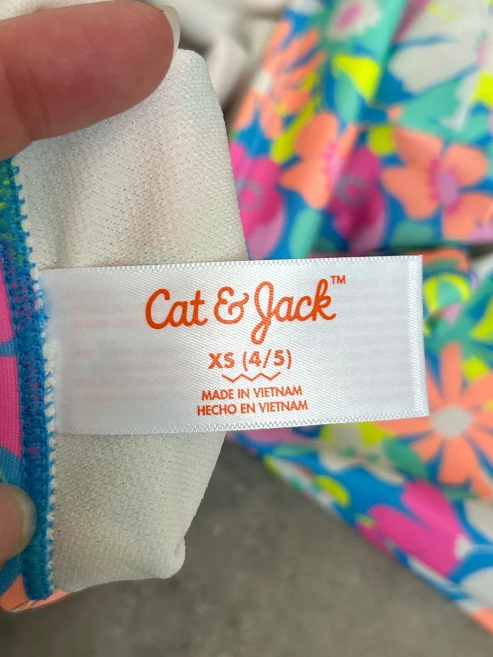 NEW cat & jack girls floral printed one piece swimsuit rash guard neon 4/5